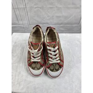 Coach Barrett Signature Monogram Canvas with Red Patent Leather Accents 7.5